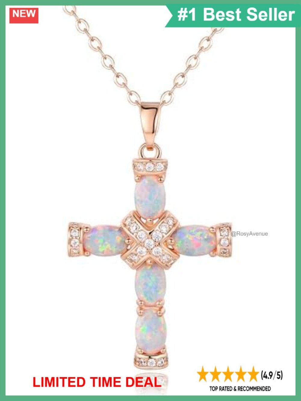 18K Created Opal Cross Necklace Pendant 18 Inch